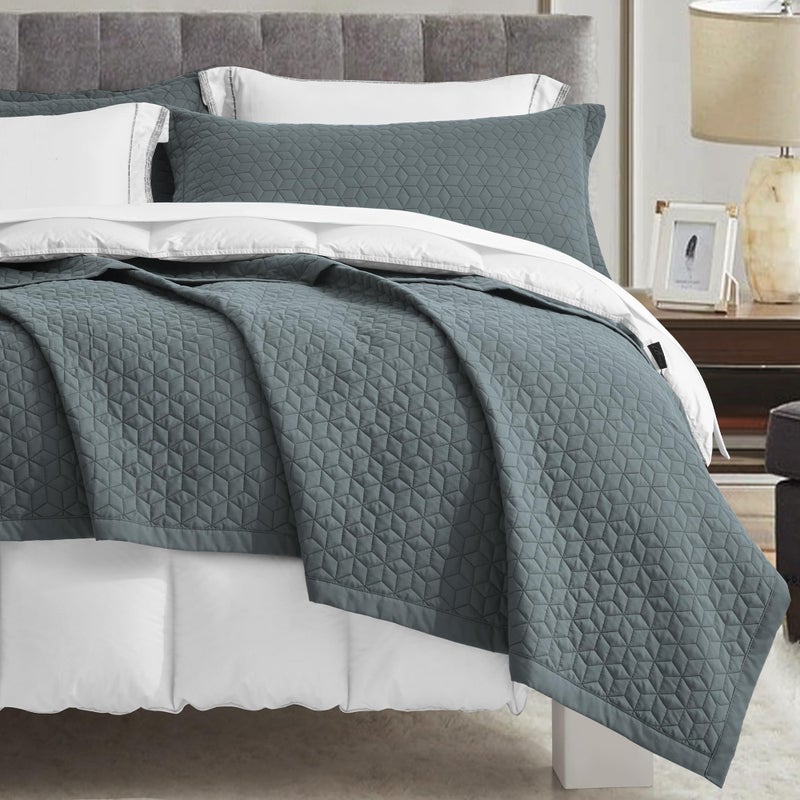 Blythease Oversized King Bedspread 128x120 Extra Wide, Modern & Contemporary Look, Lightweight Bedding Cover, Reversible, 5 Piece, 100% Microfiber, Silver Grey - Image 5