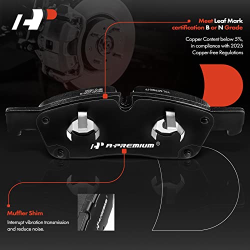A-Premium Front Ceramic Disc Brake Pads Set Compatible with Dodge and Jeep Models - Durango 2011-2020, Grand Cherokee 2011-2016, with Hardware, 4 Pcs - Image 2