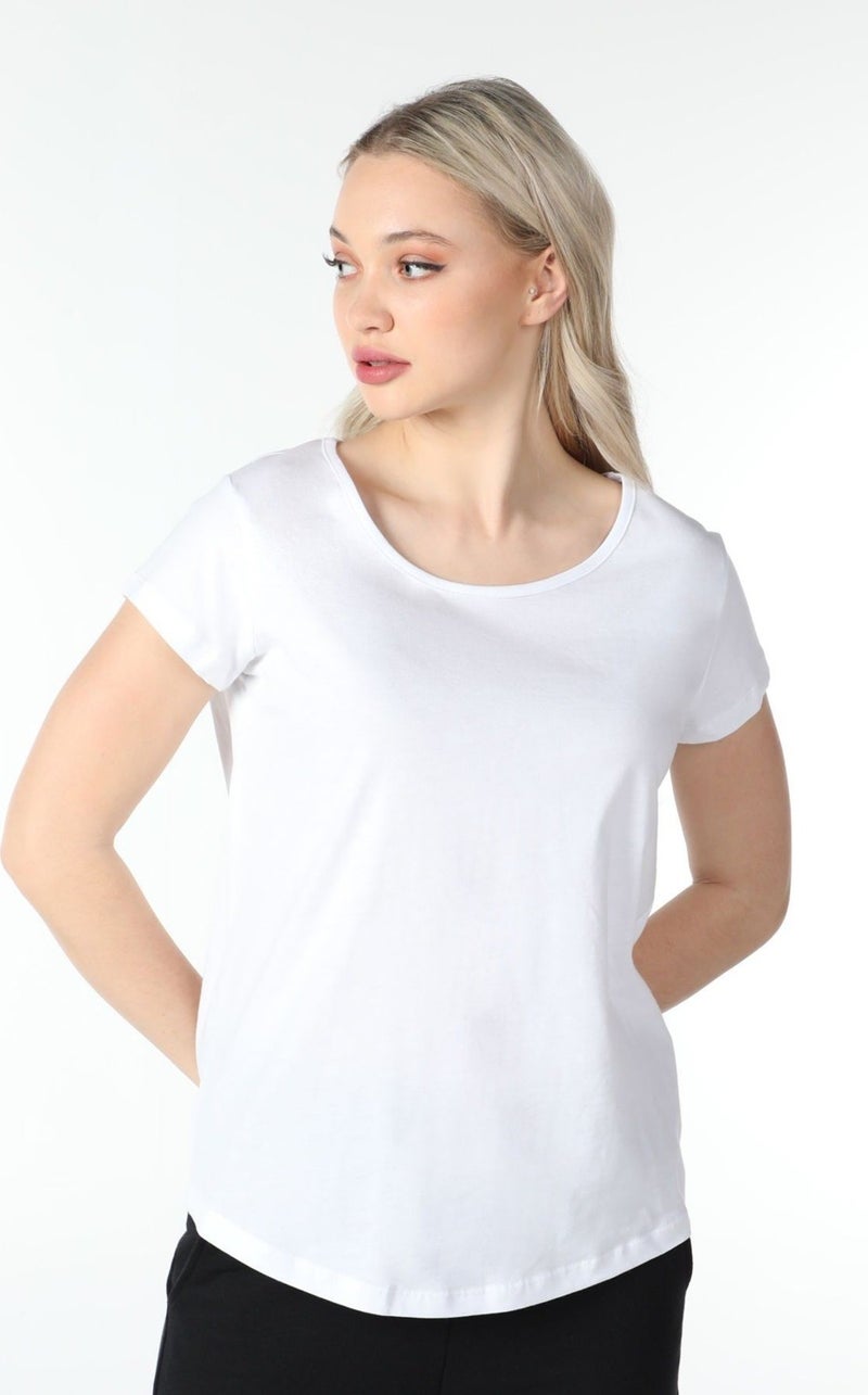 Defy's Women's Short Sleeve Boat Neck T-Shirt White  - Image 1