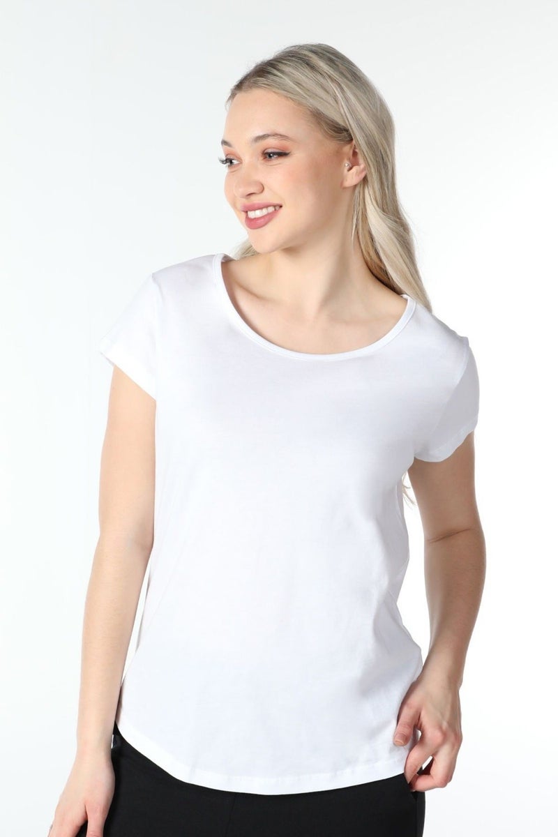 Defy's Women's Short Sleeve Boat Neck T-Shirt White  - Image 4