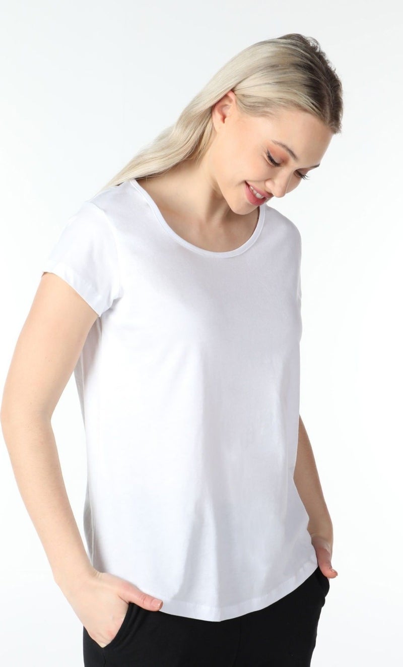Defy's Women's Short Sleeve Boat Neck T-Shirt White  - Image 3