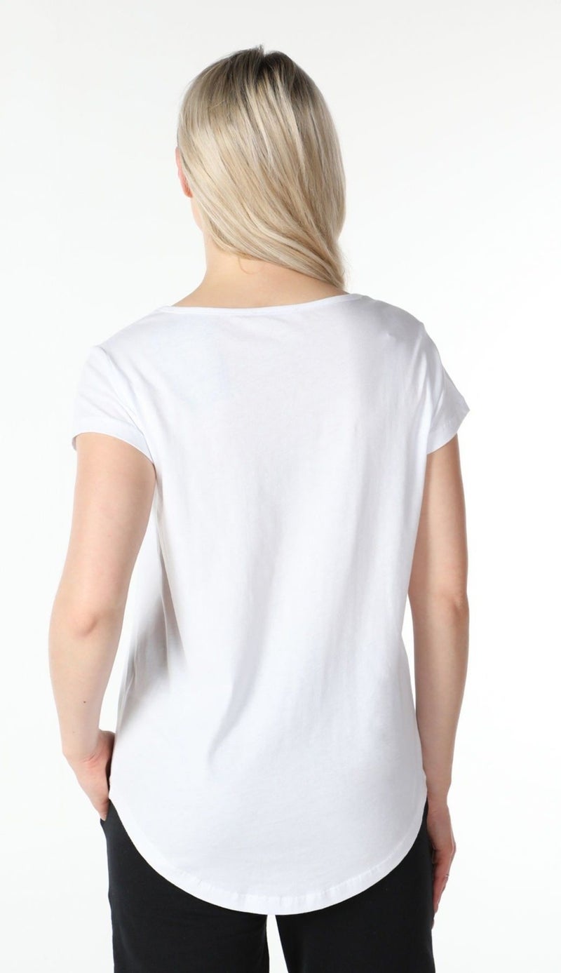 Defy's Women's Short Sleeve Boat Neck T-Shirt White  - Image 5