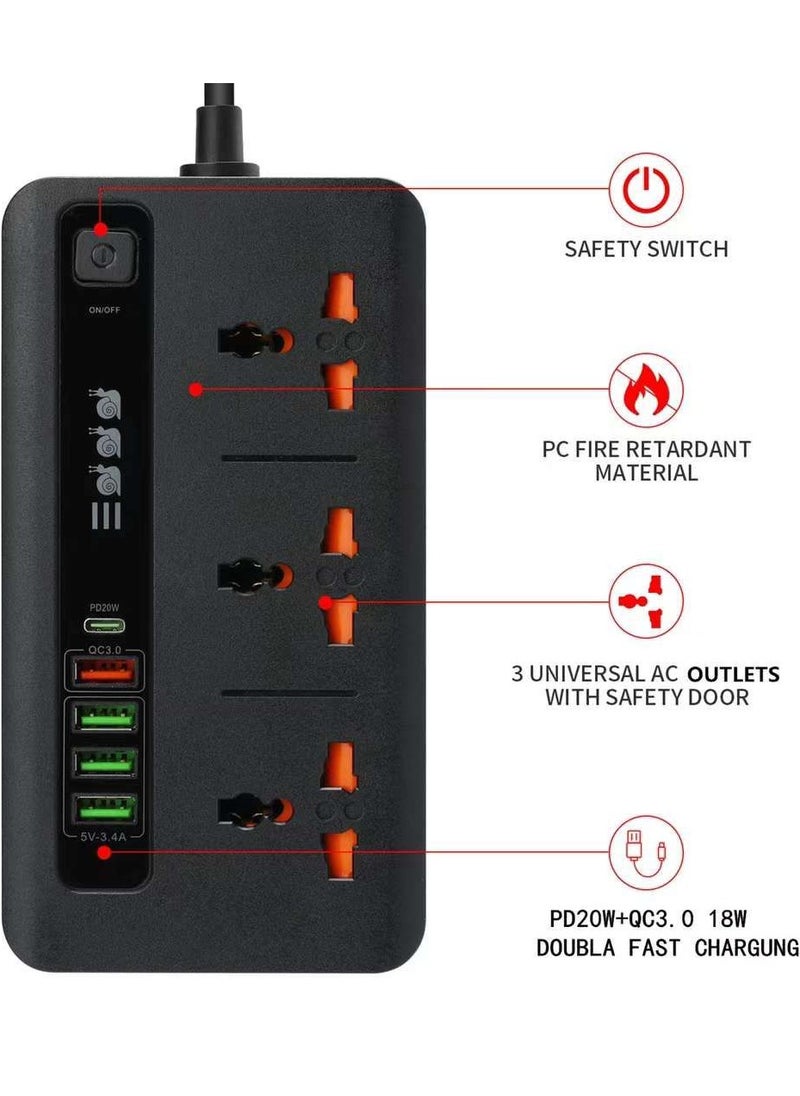 Pama BKL-04 Universal Extension Cord with 3 Power Socket, 5 USB includes 1 pd power socket with 3000W, 3 Pin with 2.0 Meter cable, 24 Hours Timer, 3.4A Auto Max Multicolor.  - Image 1