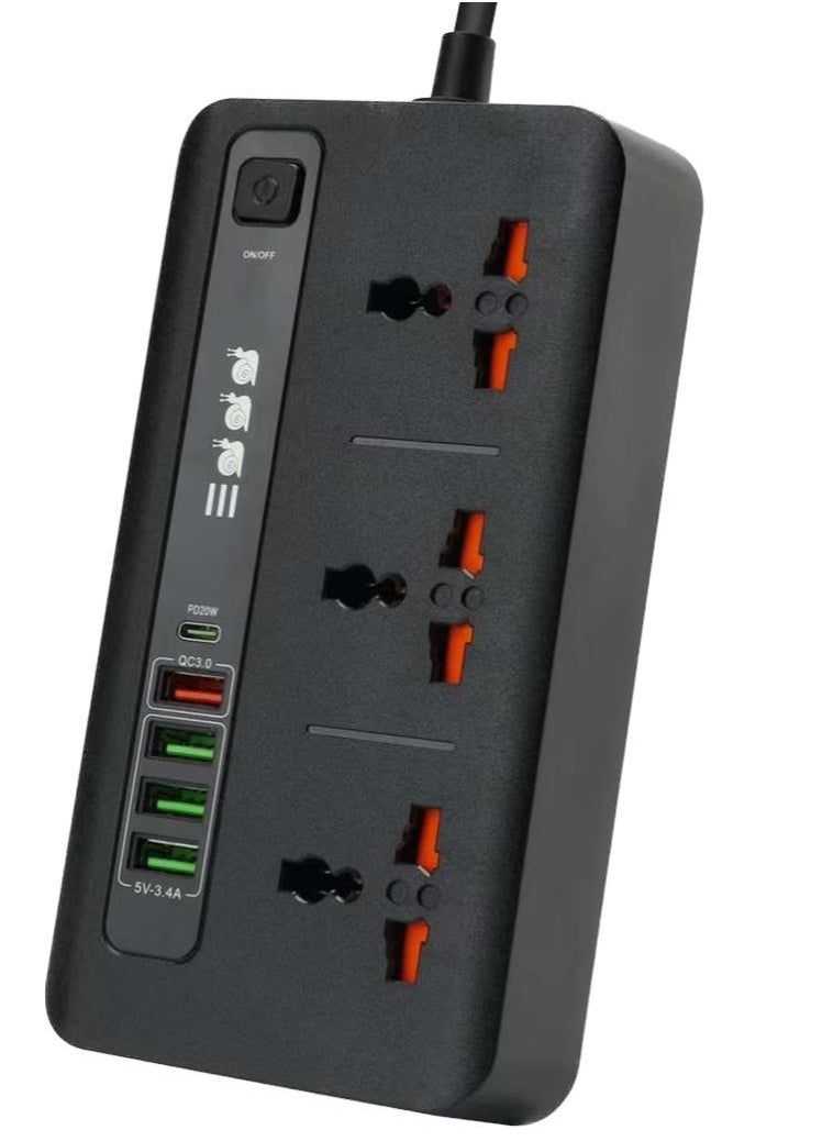 Pama BKL-04 Universal Extension Cord with 3 Power Socket, 5 USB includes 1 pd power socket with 3000W, 3 Pin with 2.0 Meter cable, 24 Hours Timer, 3.4A Auto Max Multicolor.  - Image 2