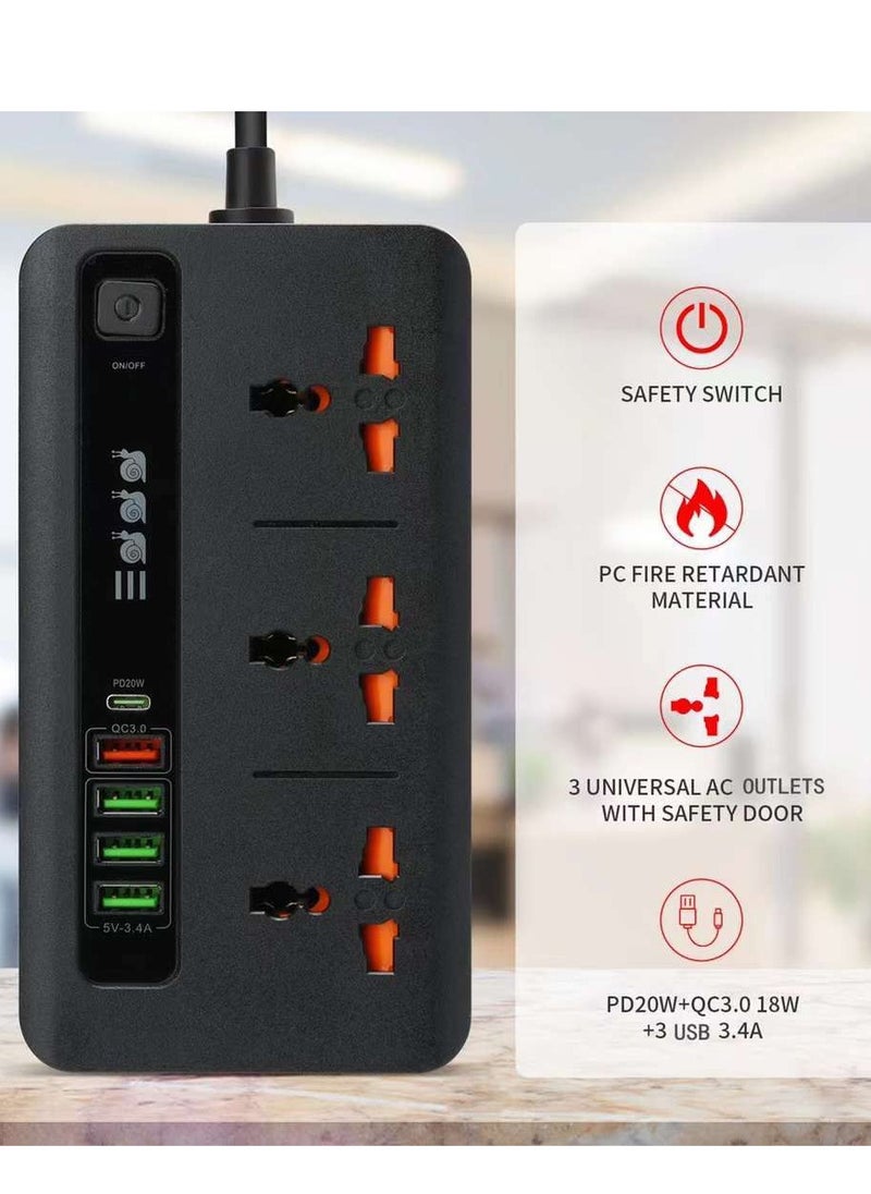 Pama BKL-04 Universal Extension Cord with 3 Power Socket, 5 USB includes 1 pd power socket with 3000W, 3 Pin with 2.0 Meter cable, 24 Hours Timer, 3.4A Auto Max Multicolor.  - Image 4