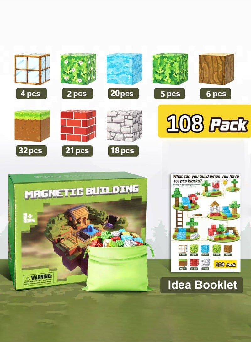 Western 108PCS Magnetic Blocks-Build Mine Magnet World Set for Boys & Girls Age 3-5 6-8, STEM Sensory Toys for Toddlers Gifts for 3+ Years Old Girls Boys,2cm Magnet Cubes Classroom Must Haves Construction Toys - Image 2