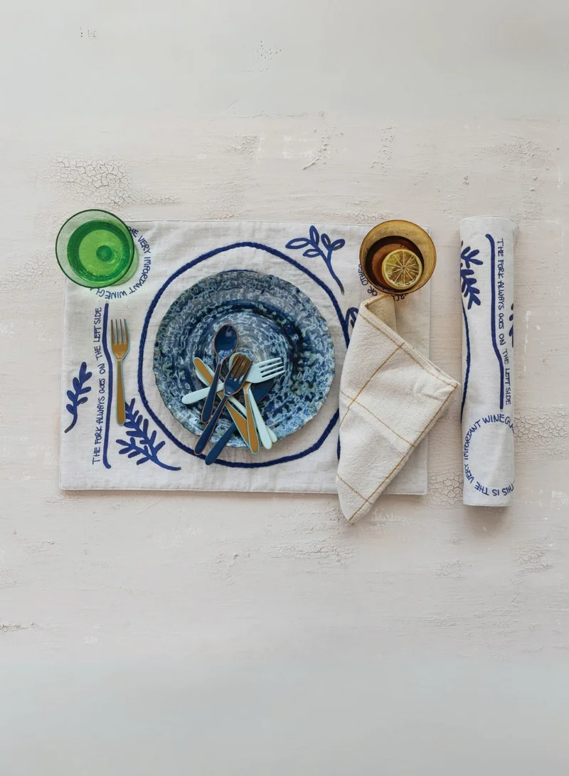 The Saffron Souk "When Life Gives You Lemons" Embroidered Cotton &amp; Linen Placemat