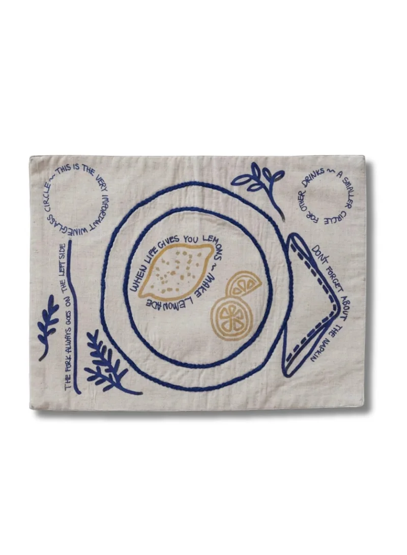 The Saffron Souk "When Life Gives You Lemons" Embroidered Cotton &amp; Linen Placemat