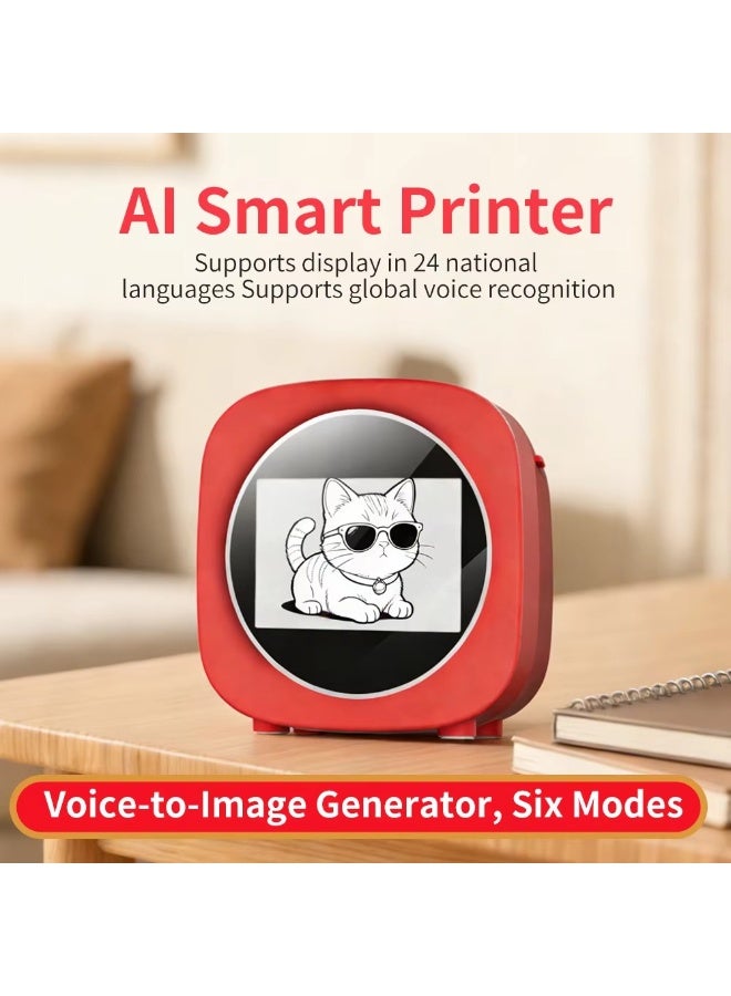 AI Smart Portable Thermal Printer with Voice-to-Image Generation, 203 DPI, Red - Image 1