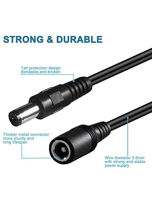 KEBILSHOP KEBILSHOP Dc Male to Female PowerAdapter Extension Cable dc Plug Extension Cord 55mm x 21mm 12v Extension for CCTVLED Strip 2 M65 FeetBlack  - Image 4