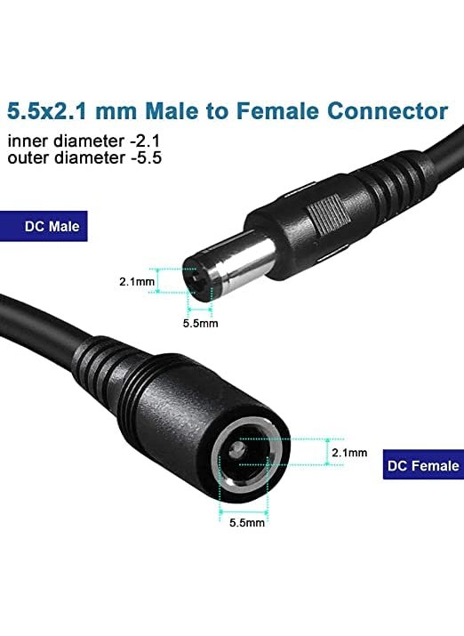 KEBILSHOP KEBILSHOP Dc Male to Female PowerAdapter Extension Cable dc Plug Extension Cord 55mm x 21mm 12v Extension for CCTVLED Strip 2 M65 FeetBlack  - Image 3