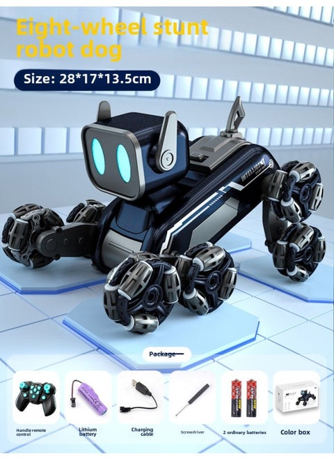 Eight Wheel Stunt Mechanical Dog Intelligent Remote Control Robot Dog Remote Control Car Hand Control Drift Gesture Induction Pet Dog Gift-Color:Black And Blue Remote Control Robot Dog [handle + Eight-wheel Stunts + Music And Lighting] Color Box-Specifications:[standard Single Battery] 1 Set Of Lithium Batteries + Remote Control Car Battery + Screwdriver + Lifetime Warranty