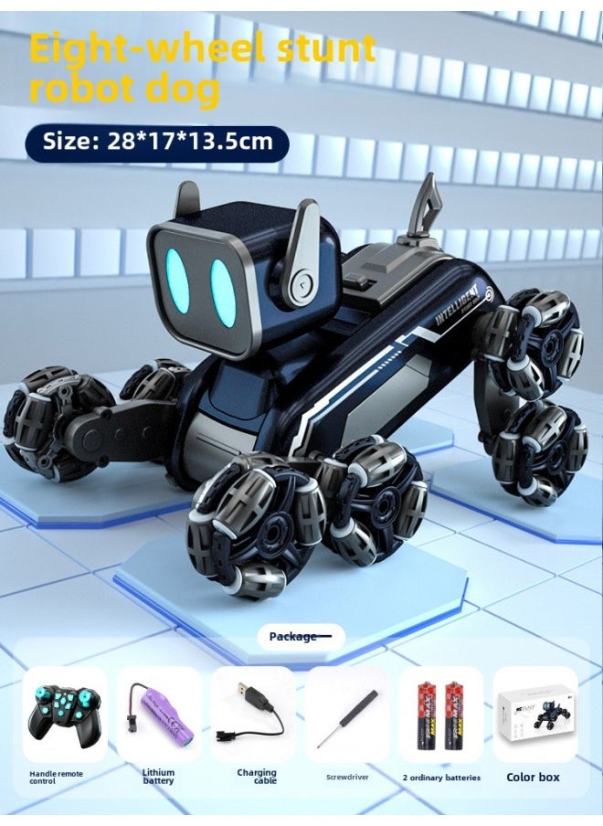 Generic - Eight Wheel Stunt Mechanical Dog Intelligent Remote Control Robot Dog Remote Control Car Hand Control Drift Gesture Induction Pet Dog Gift-Color:Black And Blue Remote Control Robot Dog [handle + Eight-wheel Stunts + Music And Lighting] Color Box-Specifications:[standard Single Battery] 1 Set Of Lithium Batteries + Remote Control Car Battery + Screwdriver + Lifetime Warranty - Image 1