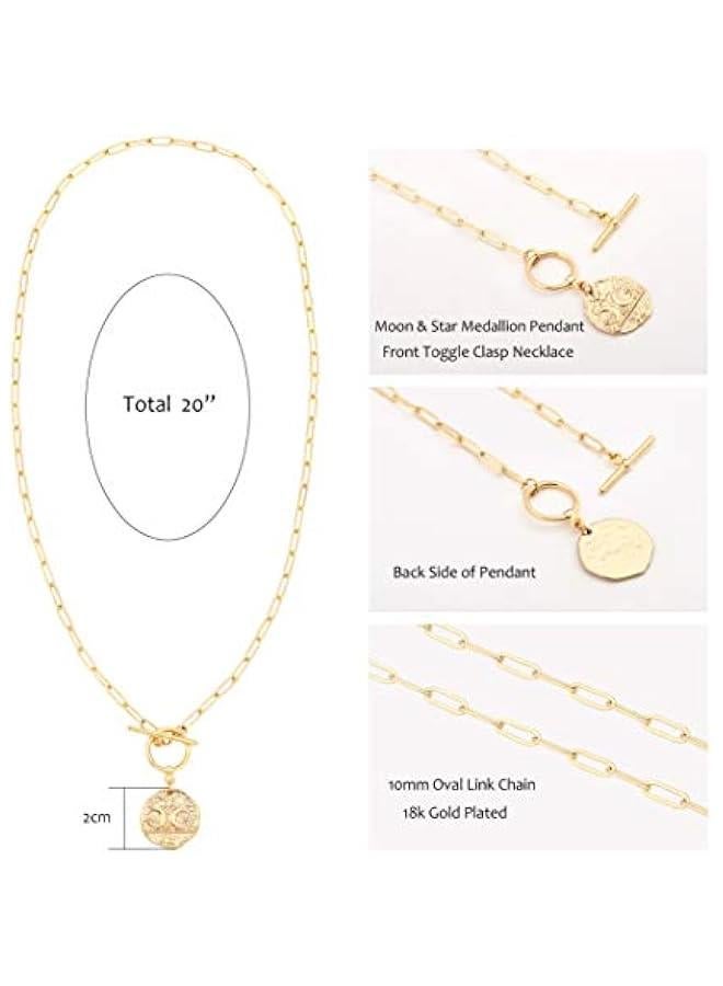 18K Gold Moon Star Lion Evil Eye Love Heart Cross Pendant Necklace Medallion Paperclip Chian Choker Layering Jewery for Women - Image 3