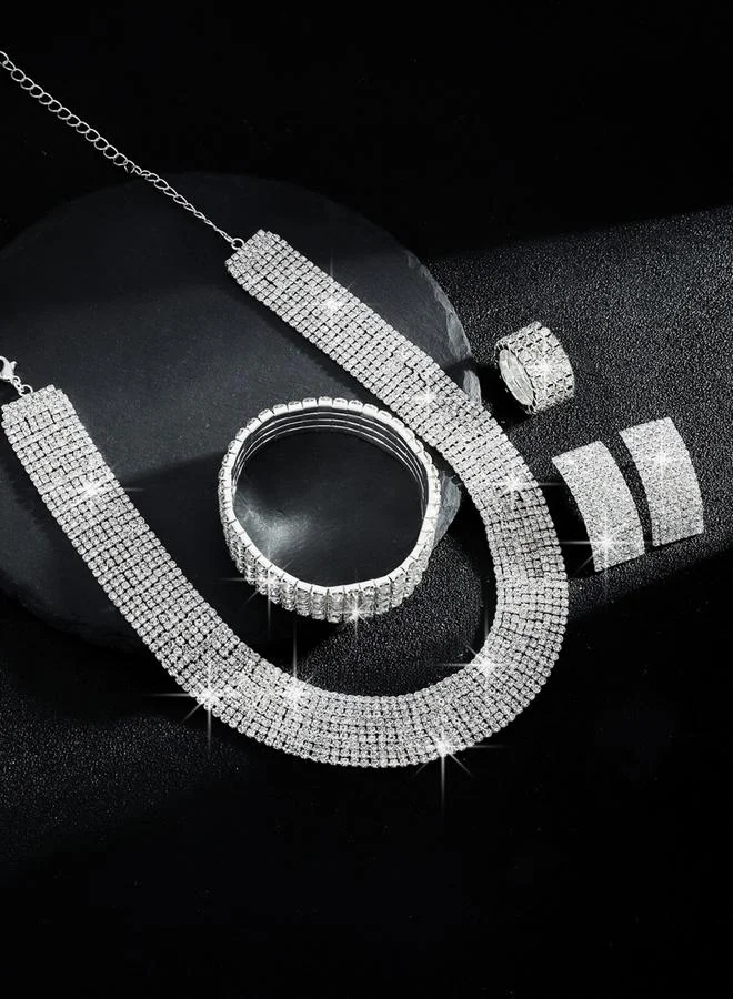 Take Two  Pack of 4 - Rhinestone Necklace with Bracelet and Earrings with Ring Set for Women | Best Price UAE