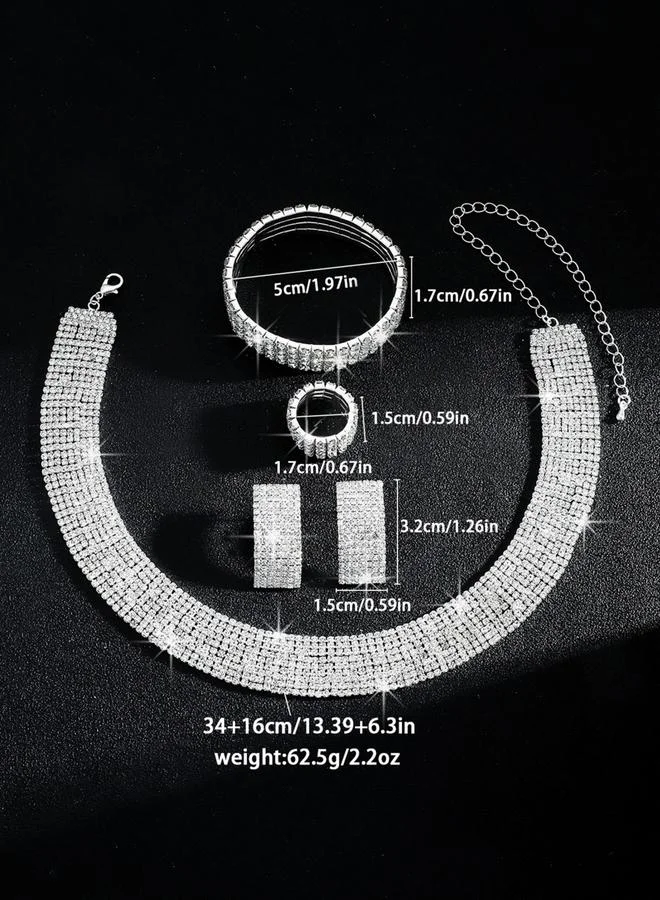 Take Two Pack of 4 - Rhinestone Necklace with Bracelet and Earrings with Ring Set