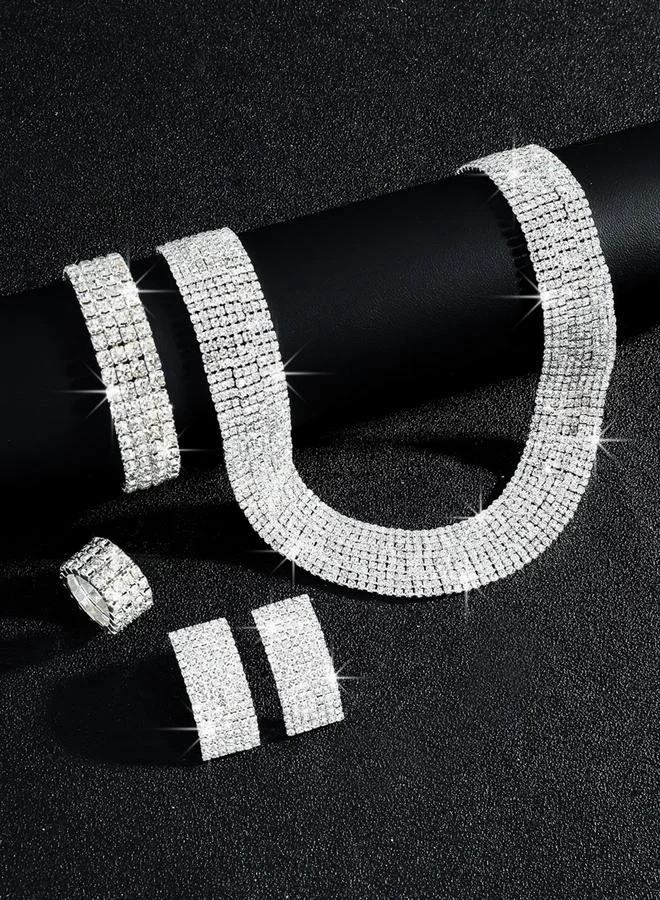 Take Two  Pack of 4 - Rhinestone Necklace with Bracelet and Earrings with Ring Set for Women | Best Price UAE