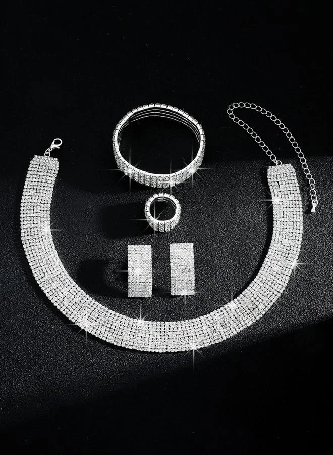 Take Two  Pack of 4 - Rhinestone Necklace with Bracelet and Earrings with Ring Set for Women | Best Price UAE