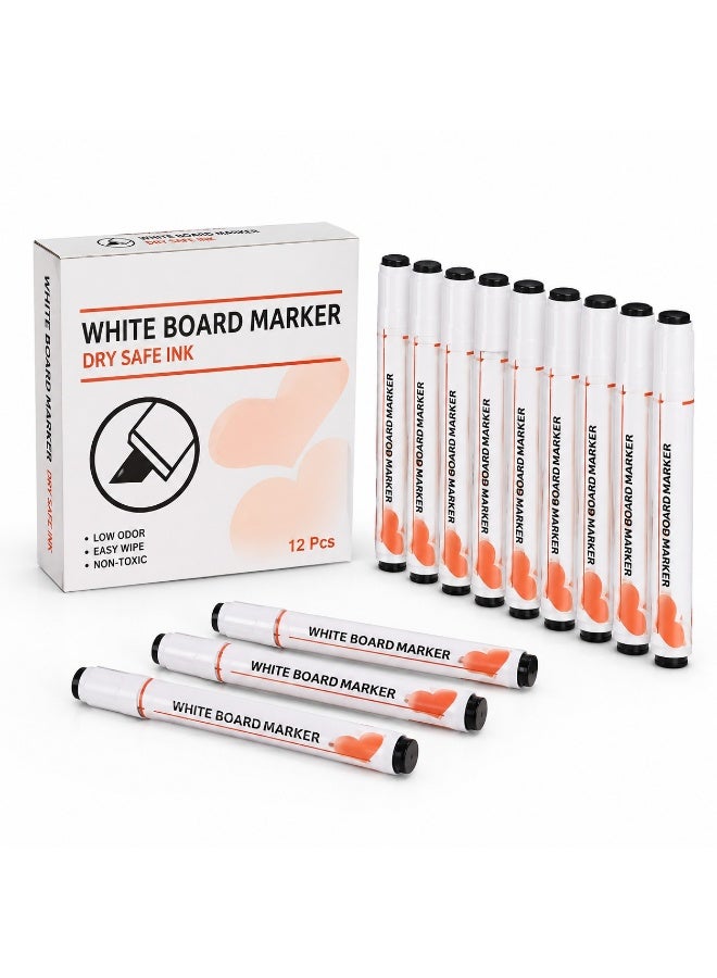 Whiteboard Marker Black (12 Pcs), Dry Safe Ink Dry Erase Markers with Low Odor and Non-Toxic Formula, Smooth Writing, Easy Wipe, Perfect for Whiteboards, Glass, School, and Office. - Image 4
