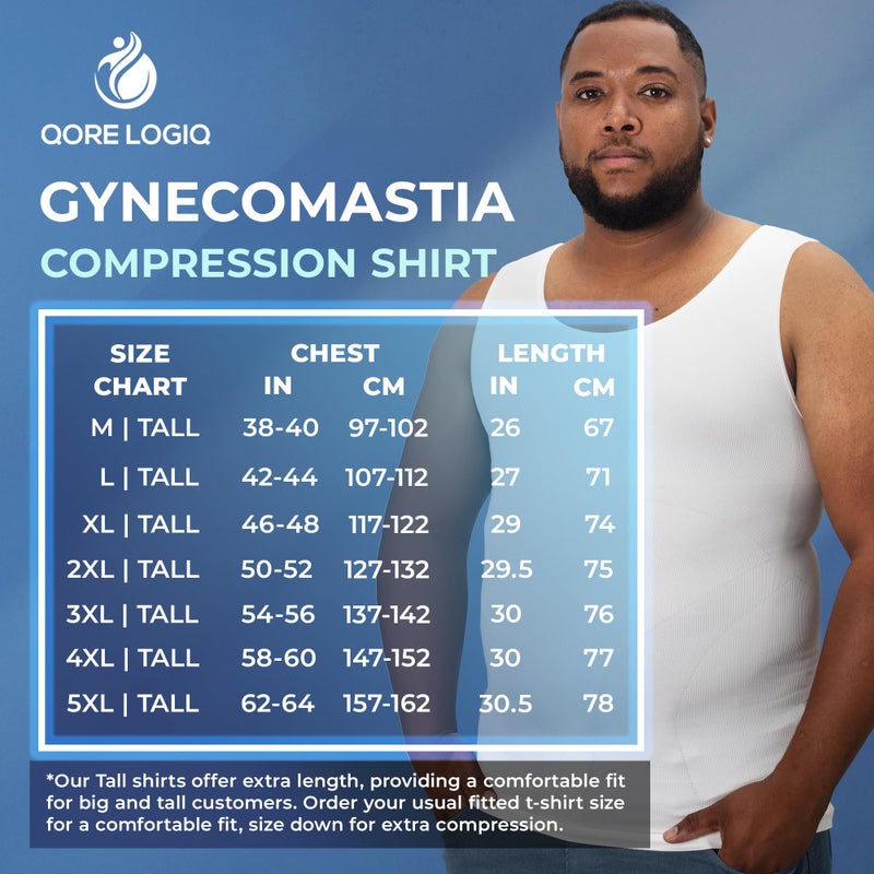 QORE LOGIQ Gynecomastia Compression Shirts for Men - Sleeveless Slimming Undershirts Tummy Control and Body Shaper Tank Top White 2XLT (Tall Fit) - Image 5