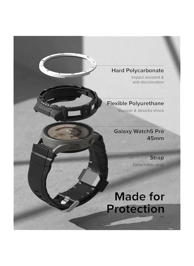 Ringke Fusion-X Guard [Watch Band + Case] Compatible with Samsung Galaxy Watch 5 Pro Band with Case (2022) Shockproof Rugged Cover with Strap Designed for Galaxy Watch 5 Pro (White (Black Index))