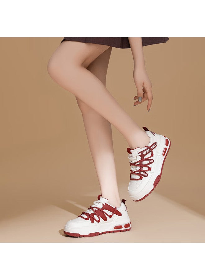 Daphne Casual Color Block Platform Sneakers Women's Fashion White Shoes Red Size 39 - Image 5