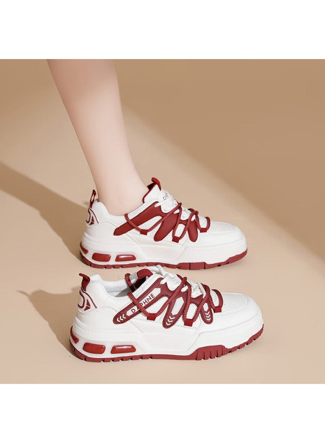 Daphne Casual Color Block Platform Sneakers Women's Fashion White Shoes Red Size 39 - Image 3