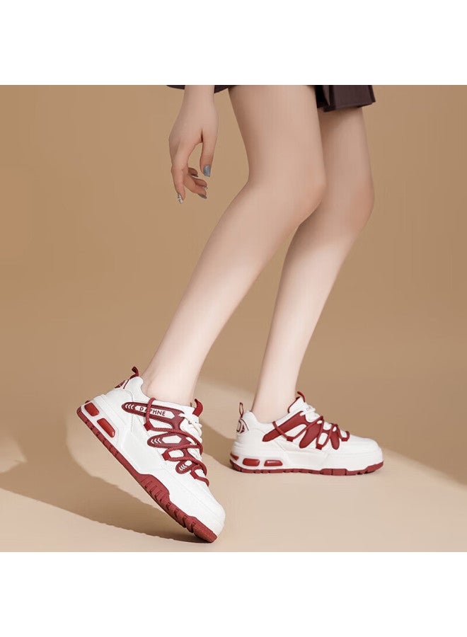 Daphne Casual Color Block Platform Sneakers Women's Fashion White Shoes Red Size 39 - Image 1