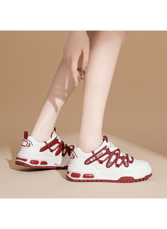 Daphne Casual Color Block Platform Sneakers Women's Fashion White Shoes Red Size 39 - Image 4