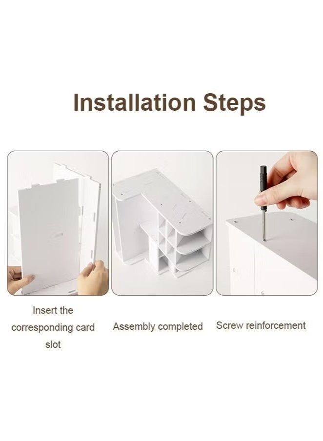 Desktop Organizer with Slanted Pen Holder, Shelf and Drawer for Office Supplies, Home, White - Image 2
