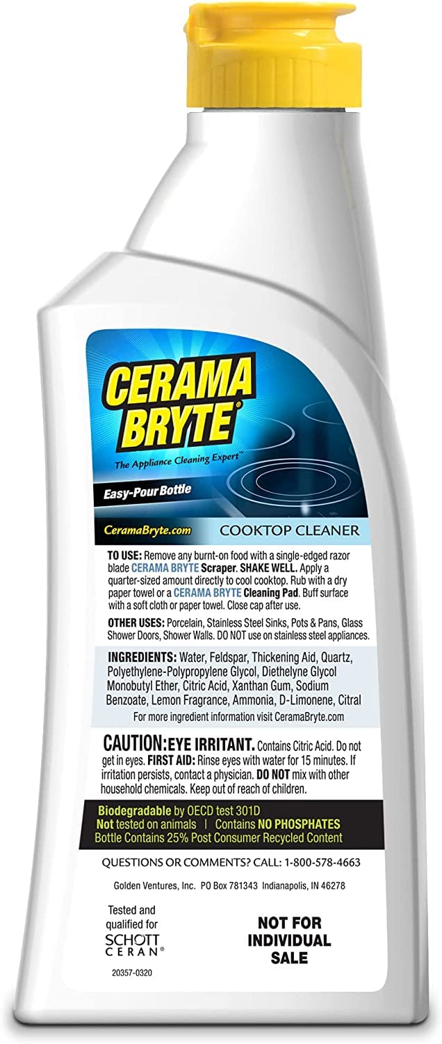 Cerama Bryte مجموعة منظف سطح الطهي الزجاجي سيراما برايت مع مقبض POW-R، وكاشط، و3 وسادات لإزالة البقع الصعبة، منظف سطح الطهي للزجاج - الأسطح السيراميكية، 10 أونصات، 6 قطع - Image 2