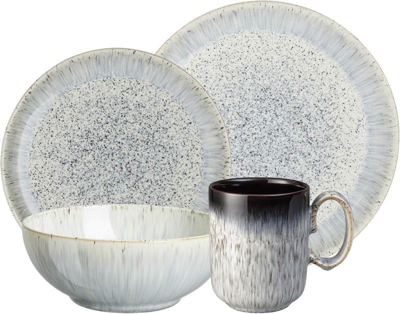 Denby USA 16 Piece Halo Kitchen Breakfast Collection Set Speckle - Image 1