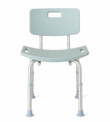 Medline Medline Shower Chair Bath Bench with Back Supports up to 300 lb Infused with Microban Antimicrobial Protection Light Blue