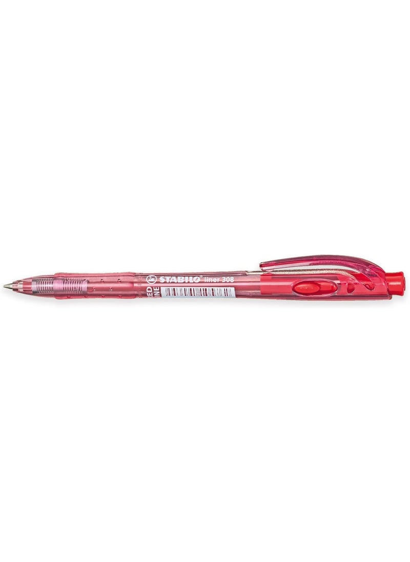 STABILO STABILO liner  Retractable Ballpoint Pen  Fine  Pack of 10  Red  - Image 2