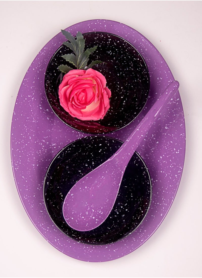 PURE - Melamine Pure Set 38 Pieces Round Polka Dot Purple * Black Granite - Image 1