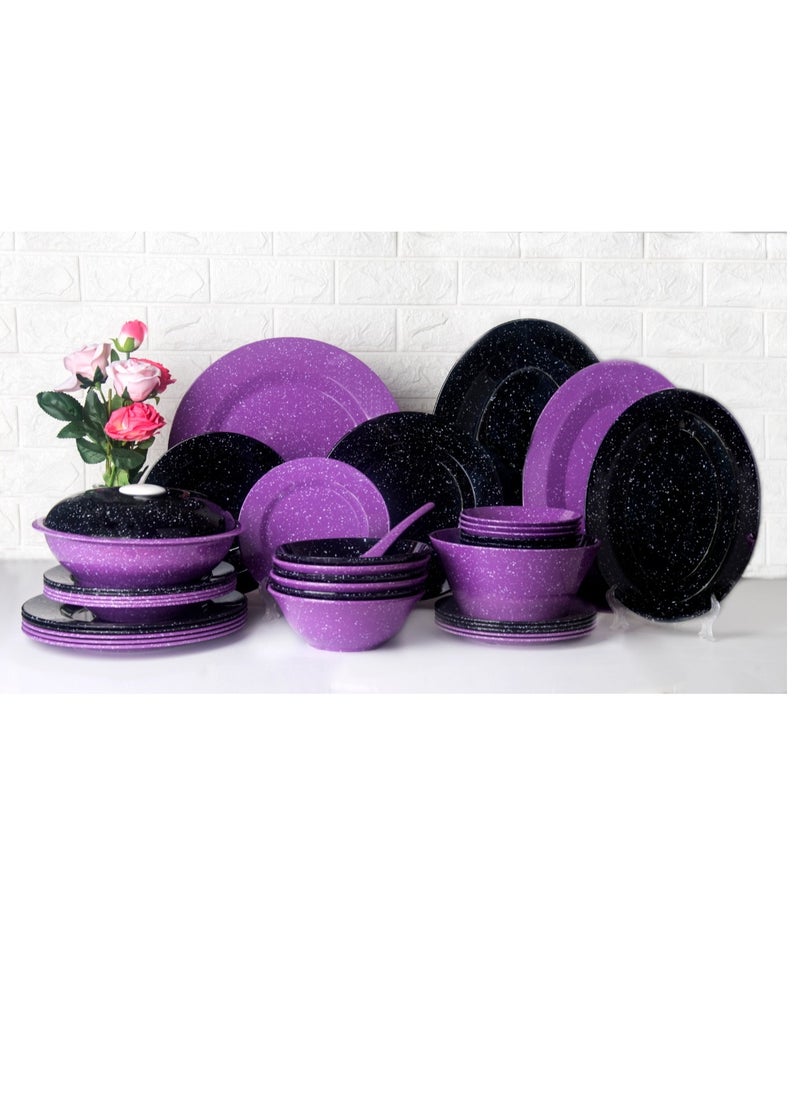 PURE - Melamine Pure Set 38 Pieces Round Polka Dot Purple * Black Granite - Image 1