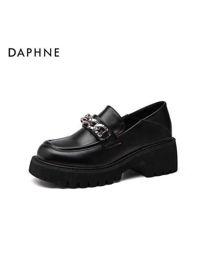 Daphne Loafers For Women Spring British Style Flats, Comfortable Thick-soled Leather Shoes, Slip-on Women's Footwear, Black, Size 36 - Image 5