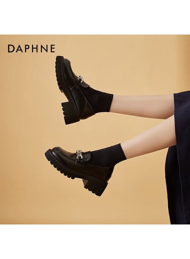 Daphne Loafers For Women Spring British Style Flats, Comfortable Thick-soled Leather Shoes, Slip-on Women's Footwear, Black, Size 36 - Image 1