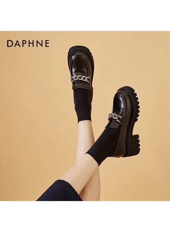 Daphne Loafers For Women Spring British Style Flats, Comfortable Thick-soled Leather Shoes, Slip-on Women's Footwear, Black, Size 36 - Image 3