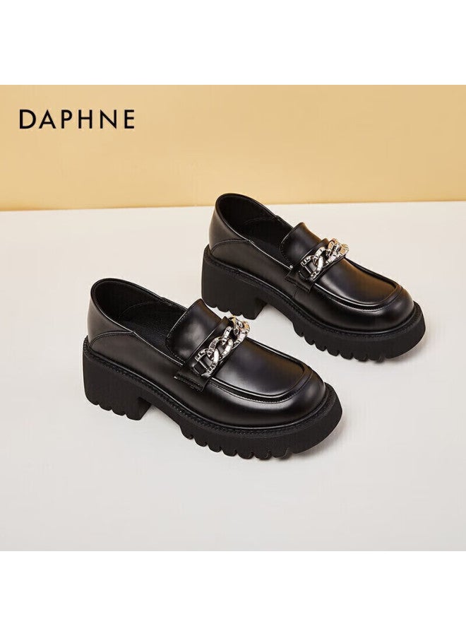 Daphne Loafers For Women Spring British Style Flats, Comfortable Thick-soled Leather Shoes, Slip-on Women's Footwear, Black, Size 36 - Image 4