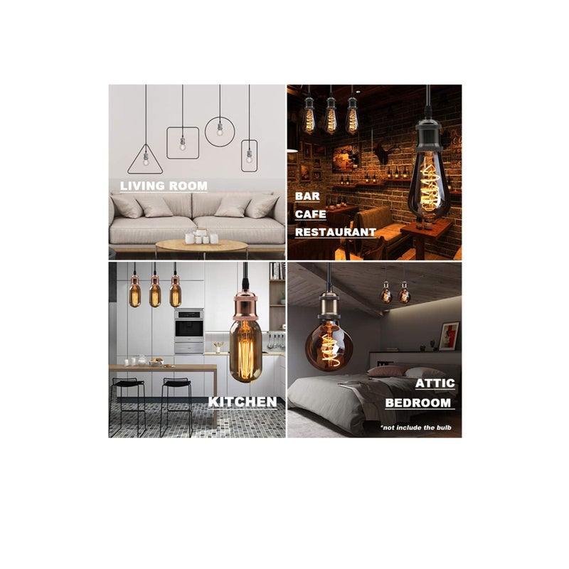Zikra Ceiling Pendant & Lamp Holder, Metal Pendant Light Fitting, E27 Lamp Holder, Fitting Set with Braided Fabric Cable (Rose Gold) - Image 5