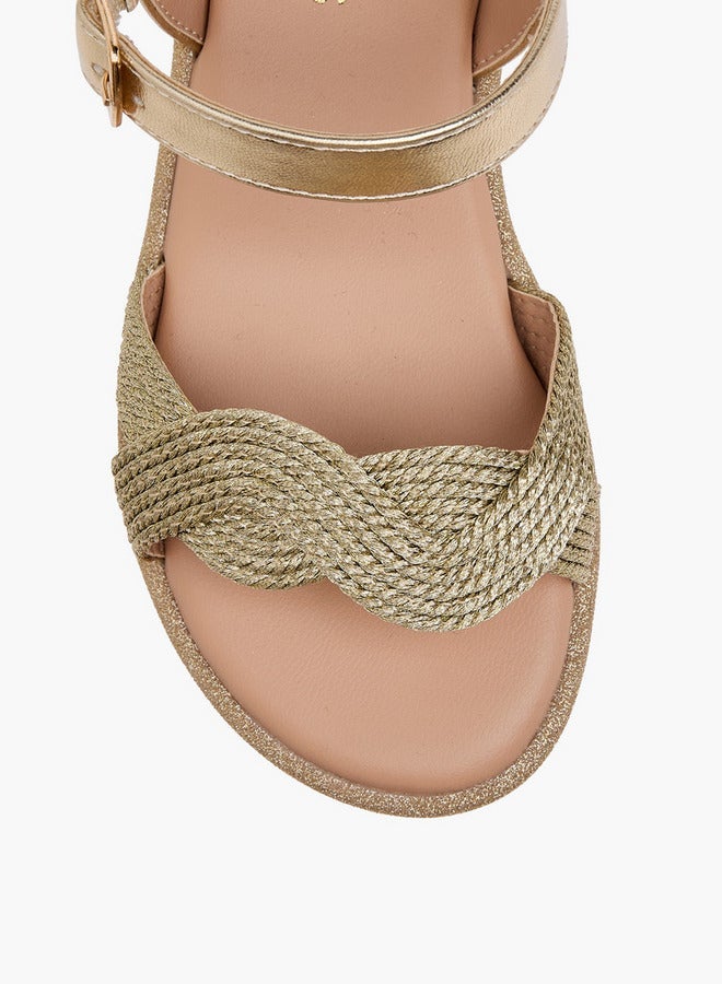 جونيورز صنادل بناتي مفتوحة من الأمام بنقوش وإغلاق بشريط لاصق - Image 3