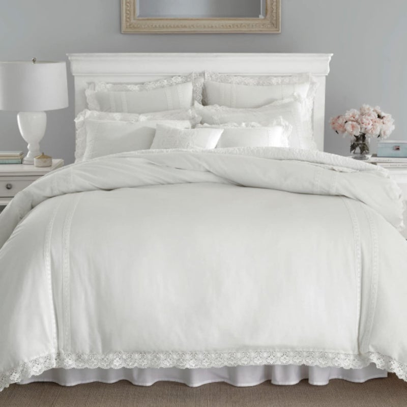 Laura Ashley Queen Comforter Set Reversible Cotton Bedding with Matching Shams Stylish Home Decor for All Seasons Annabella White Queen