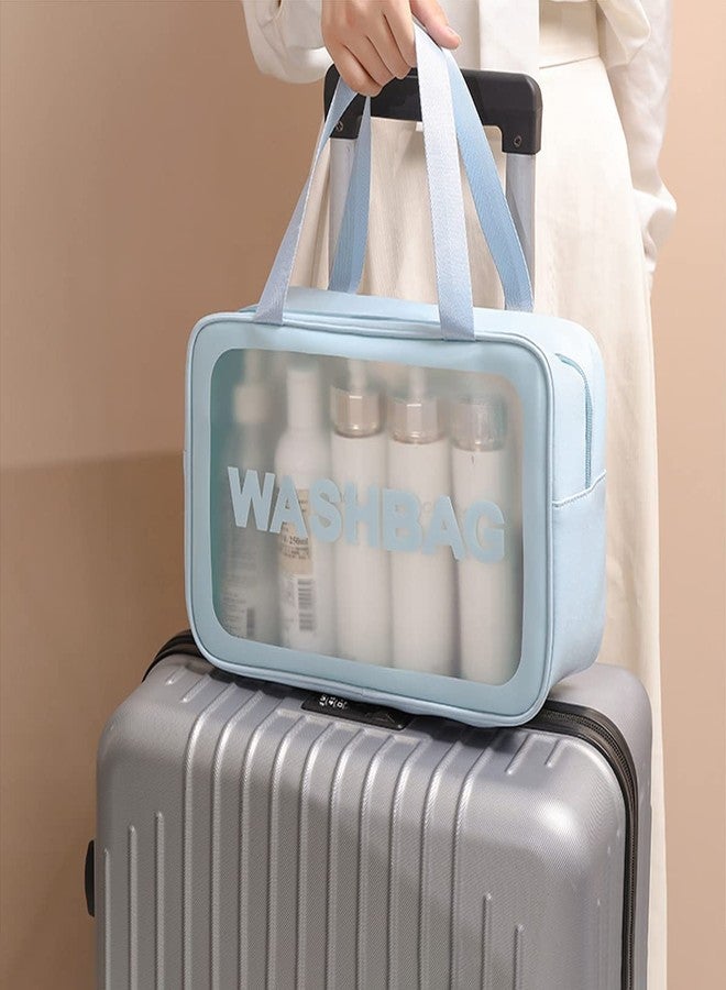 Xelvix PVC Makeup Pouch Travel Toiletries Organizer Cosmetic Bags Portable Organizer Case Carry Pouch for Women Bathroom Set of 3 (Blue) - Image 4