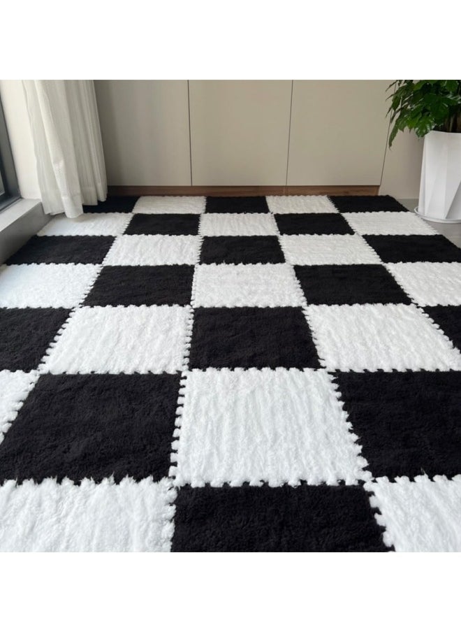 GGEROU - 12Pcs Interlocking Foam Mats, Fluffy Carpet Tiles, Plush Area Rug, Square Splicing Floor Tiles, Soft Playmat Puzzle Floor Mat for Play Room, White 30*30*1cm - Image 1