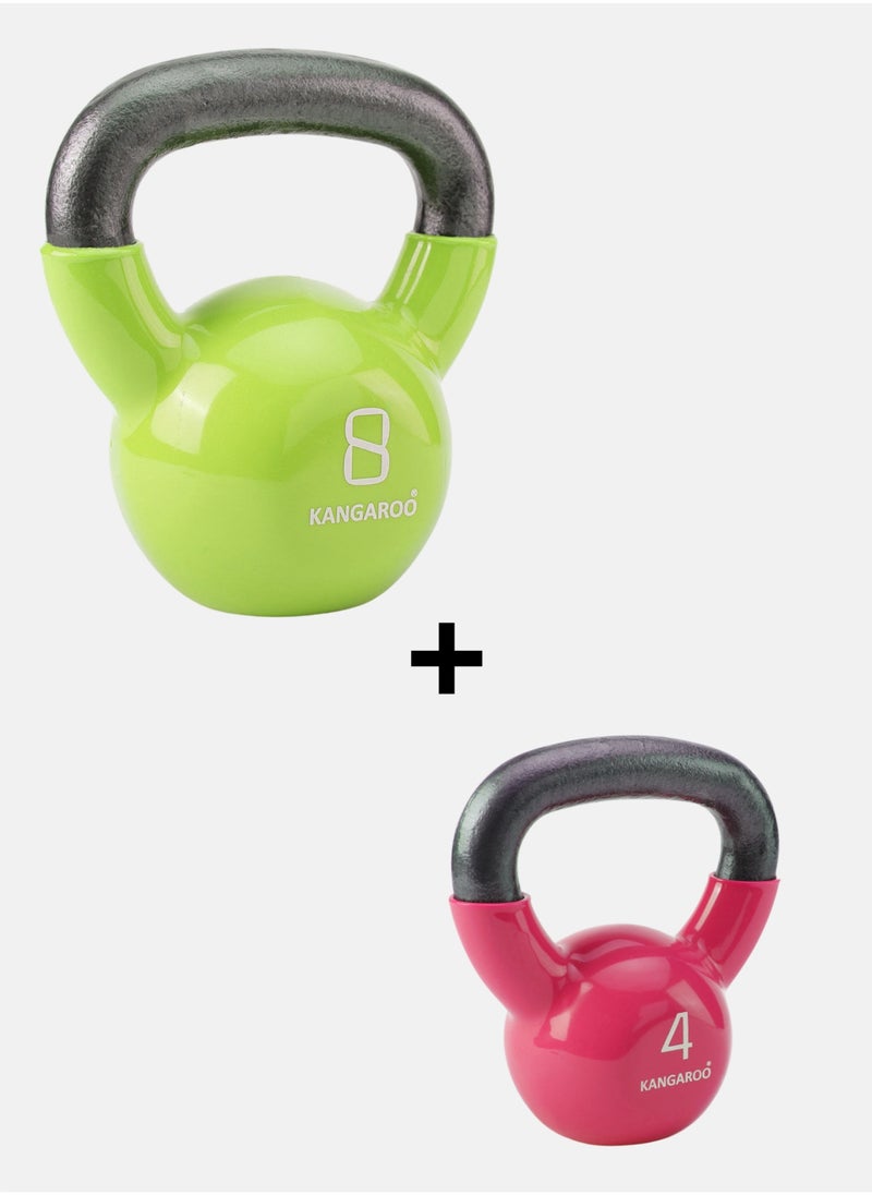 KANGAROO 4kg and 8kg Kangaroo Kettlebell Set made of cast iron and vinyl coated 