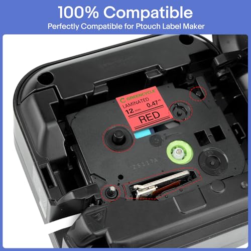GREENCYCLE 2-Pack Compatible for Ptouch TZe-431 TZ-431 AZE-431 1/2 inch 12mm 0.47'' Laminated Red Label Tapes Black on Red AZe TZ Tape for PT-D210 PT-D600 PT-H100 Label Maker Tape - Image 2