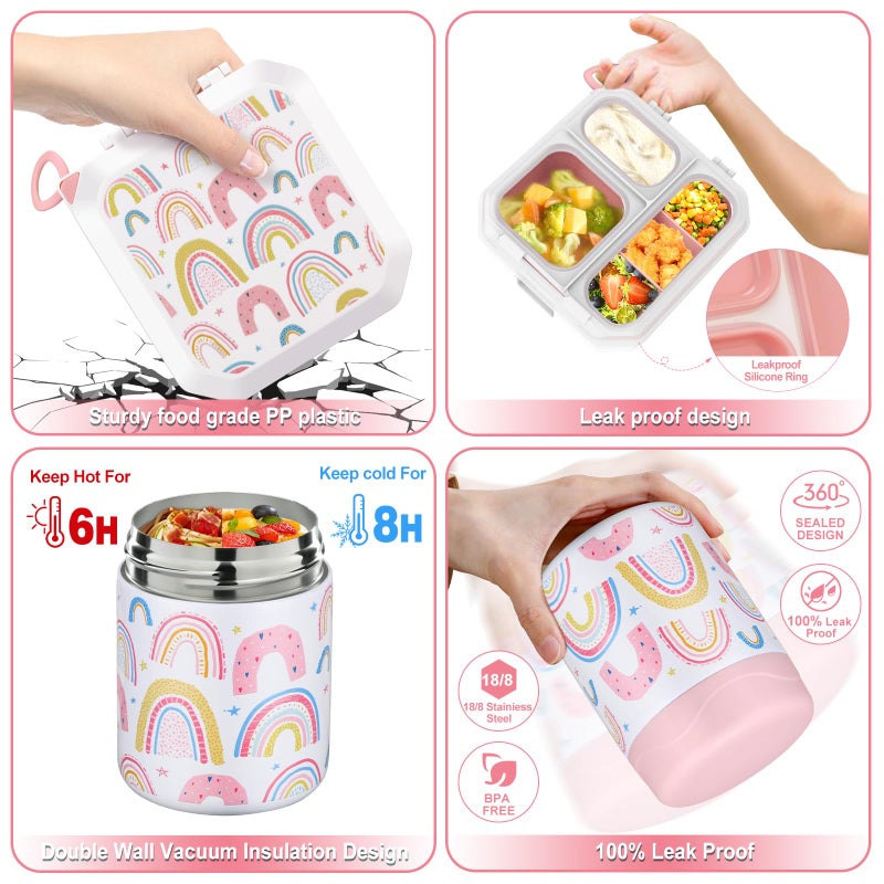 wiwens Bento Lunch Box for Kids with 12oz Soup Thermo Leak-Proof Lunch Food Container with 5 Compartment Thermo Hot Food Jar and Insulated Lunch Bag for Kid Toddler Girls Boys to School - Image 3