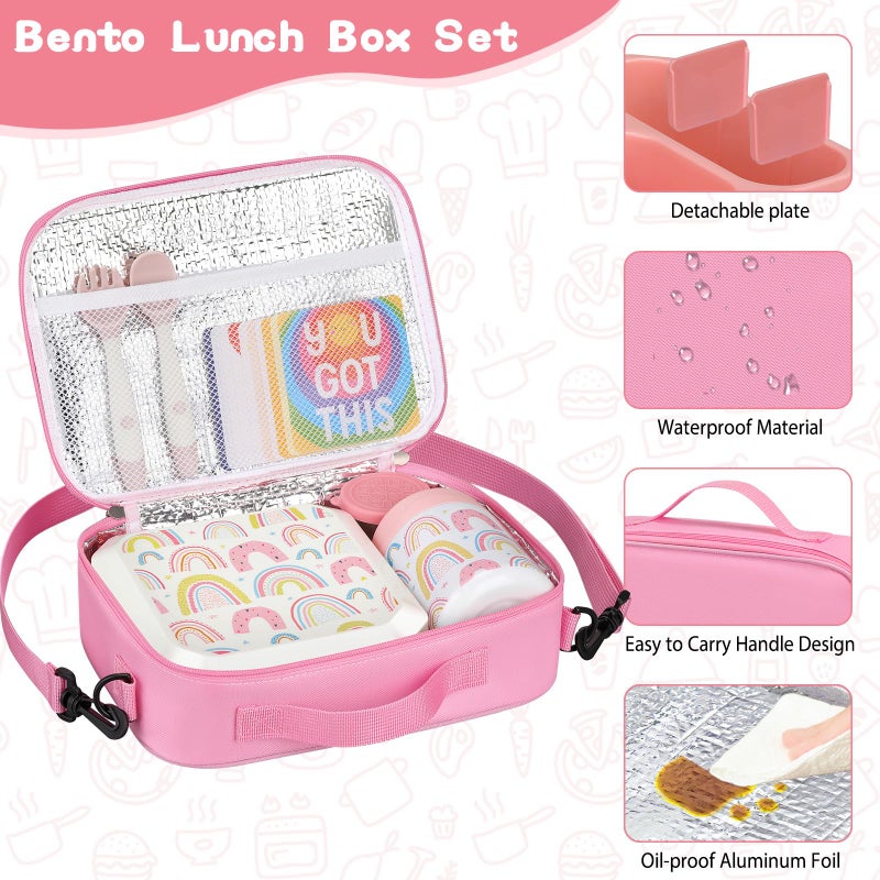 wiwens Bento Lunch Box for Kids with 12oz Soup Thermo Leak-Proof Lunch Food Container with 5 Compartment Thermo Hot Food Jar and Insulated Lunch Bag for Kid Toddler Girls Boys to School - Image 5