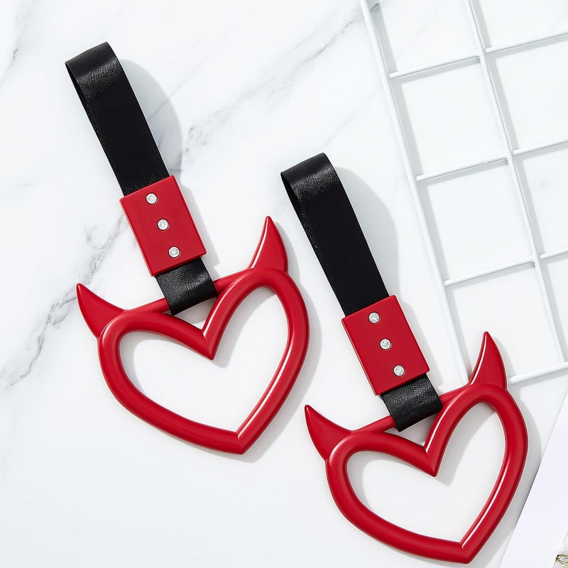 Fabbay 2 Pieces Heart Handle Keychains Car Accessory Heart Hand Strap Drift Charm for Car Interior Exterior Decoration(Red,Devil Style) - Image 4